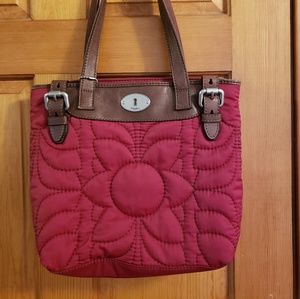 Fossil Red Quilted Key Per Tote Bag